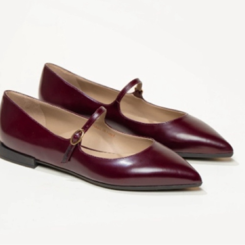 M. Gemi Burgundy Leather Pointed Mary Jane Flats